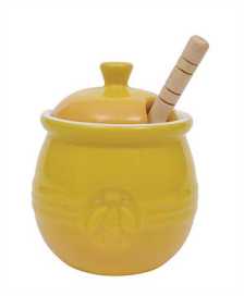 3-1/2" Round X 4-1/4"H Stoneware Honey Pot w/ Wood Honey Dipper $15.50